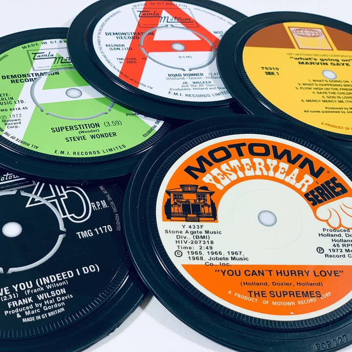 Tamla Motown record label coasters. Popsters for wholesale by Popsters