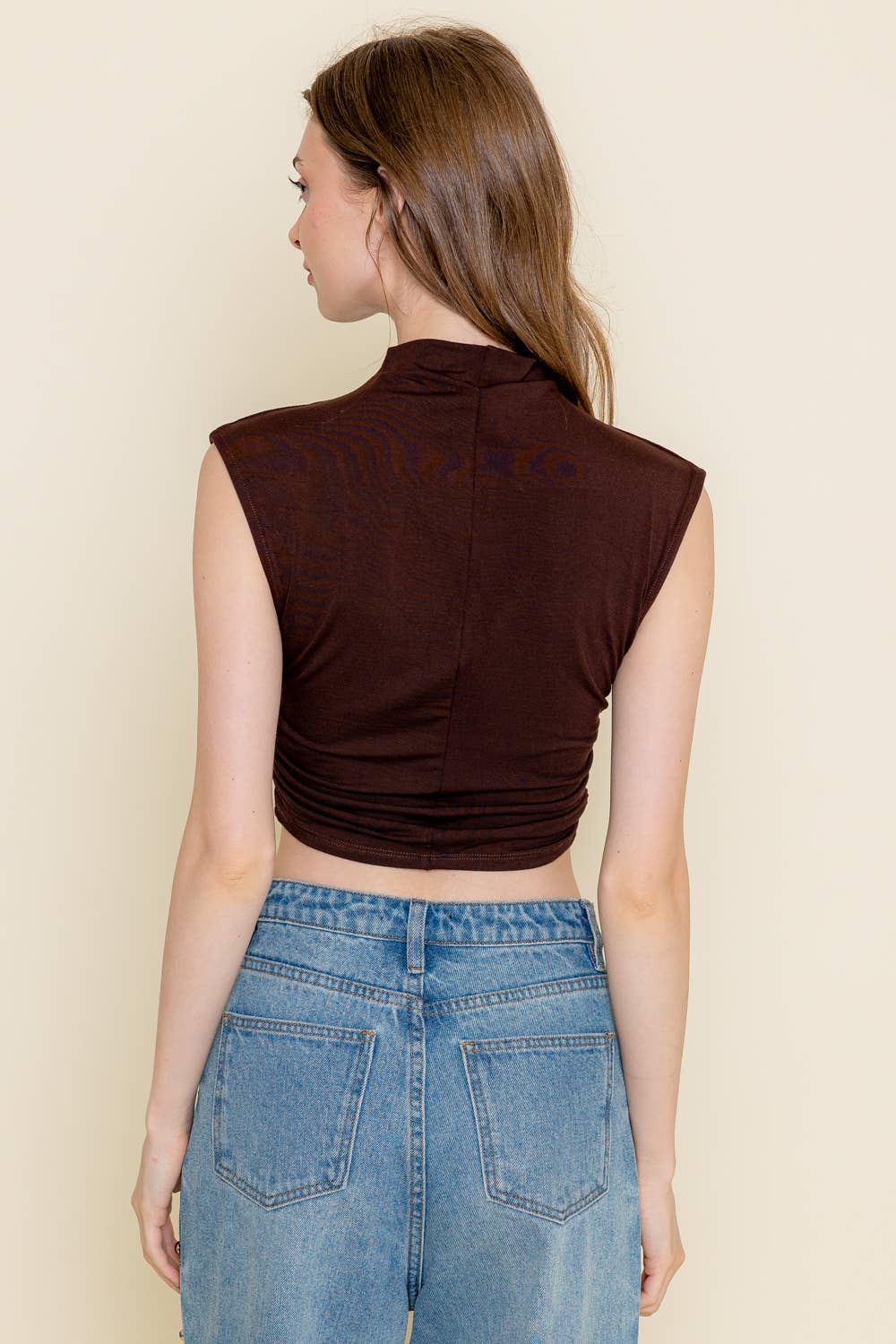 Fore Collection - Wholesale Knit Top - Women's - CHIC MOCK NECK CAP SLEEVE RUCHED CROP TOP-TD3745FO10