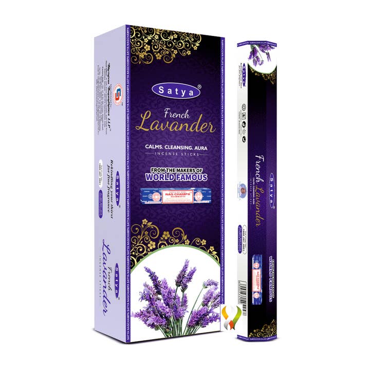Satya Franse Lavendel wierook in hexagonale verpakking, 20 stokjes voor wholesale door Wonder Incense