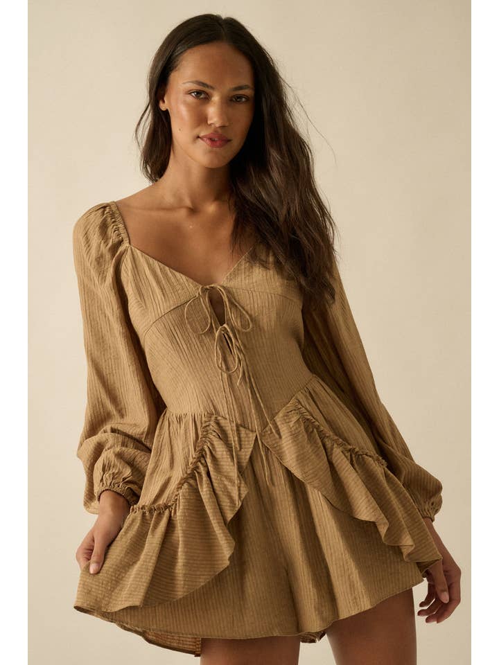 Promesa USA - Wholesale Romper - Women's - Tonal-Stripe Ruffled Tie-Front Peasant Romper12