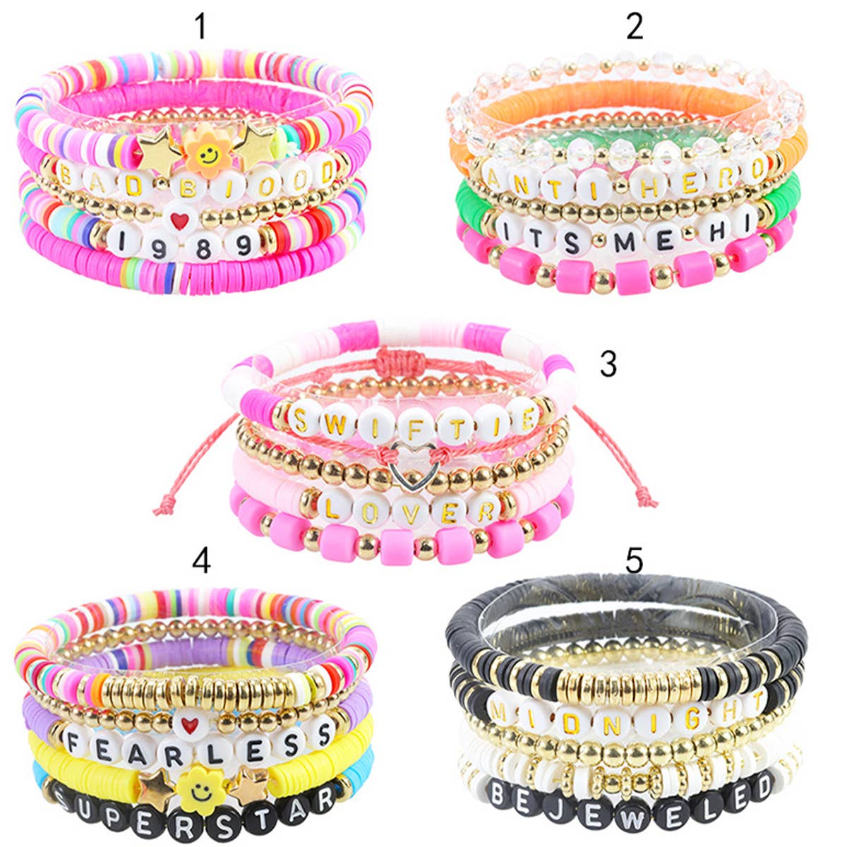 ACCITY - Wholesale Jewelry Set - 5PCS SMILING FACE LETTER BEAD BRACELET SET_CWMM053717