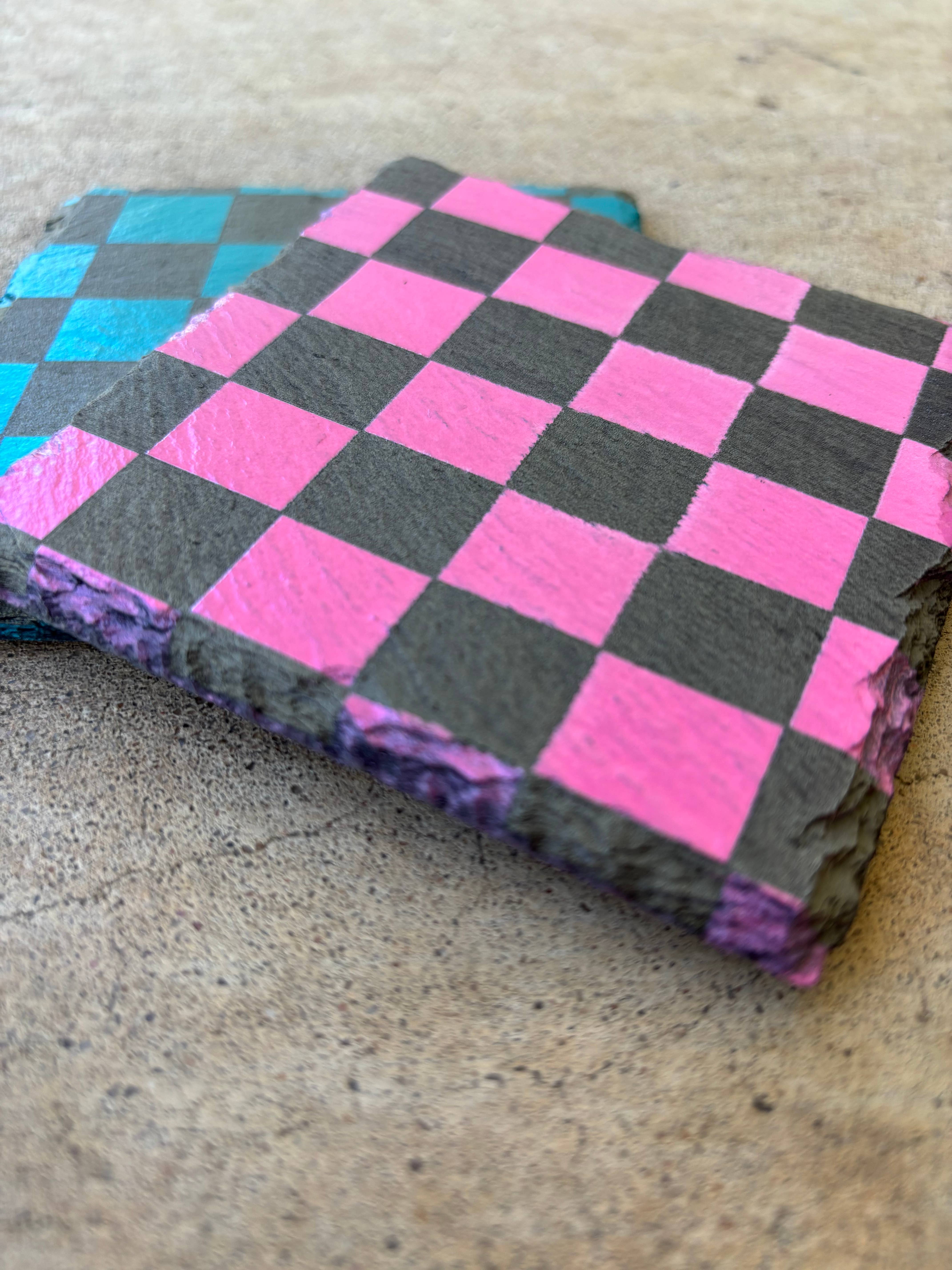 Wood’N Sass - Wholesale Coasters - Checkered Print Slate Coasters Engraved 2