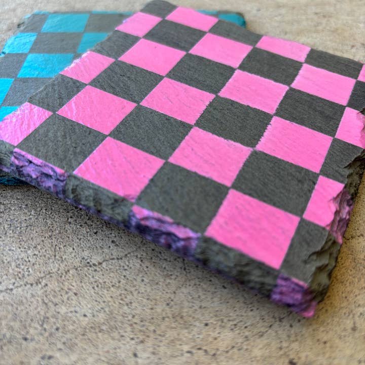 Wood’N Sass - Wholesale Coasters - Checkered Print Slate Coasters Engraved 2