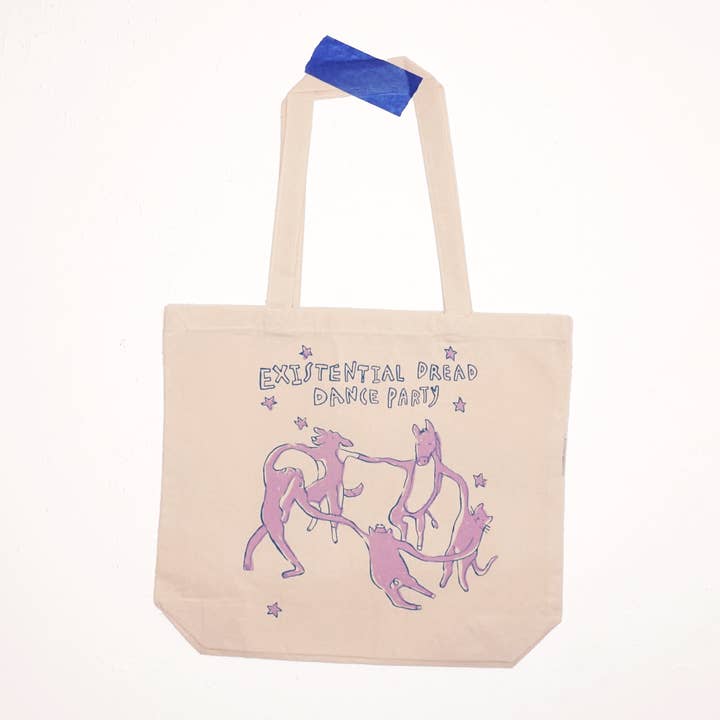 Existential Dread Dance Party Tote Bag for wholesale by Loud Flower Art Co