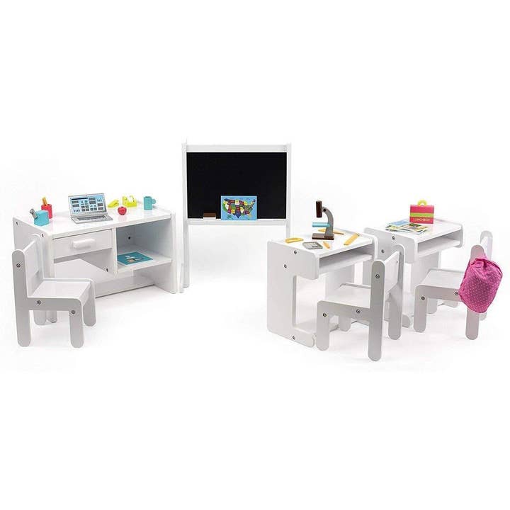 OrangeOnions - Wholesale Doll Accessory Kit - Kids - Playtime by Eimmie Furniture Classroom Set with Accessories (3 Desks)-18 Inch Doll