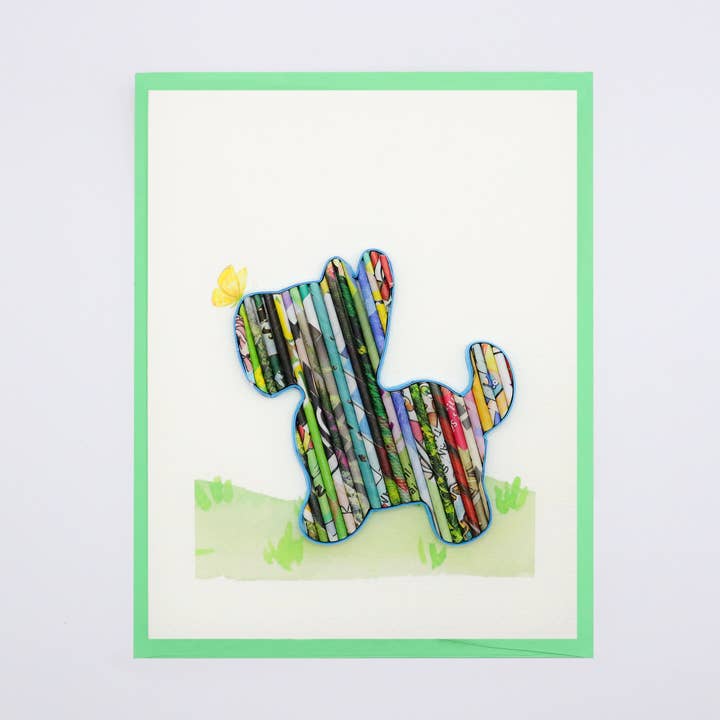 Magazine recyclé, respectueux de l'environnement, fait main, carte chiot pour la vente par Loving Nature