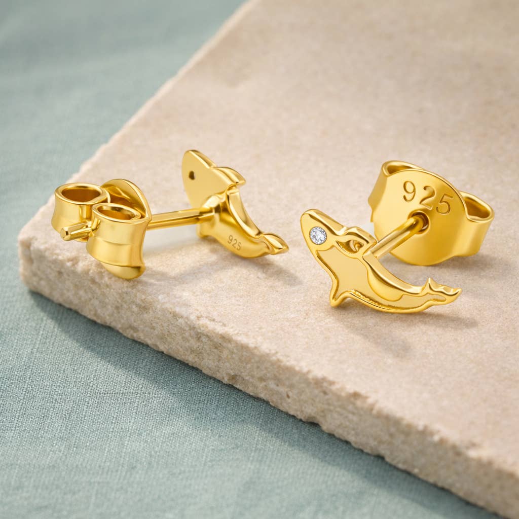 Jay Jools - Wholesale Stud/Post Earrings - Killer Whale Silver Studs 18k Gold Plated Moissanite Jewelry4