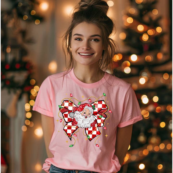 Retro Santa Bow Unisex T-shirt for wholesale by Into The Desert