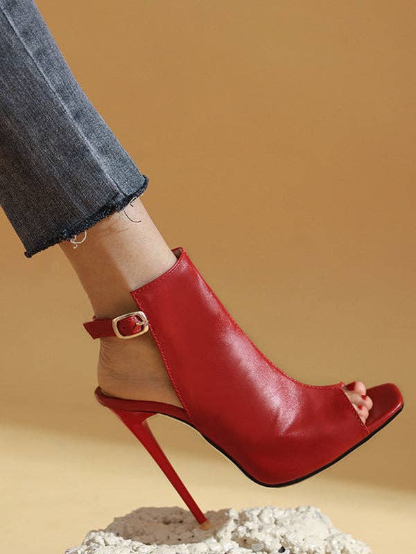 VividLux - Wholesale High Heels - Women's - Belt Buckle Peep Toe Split-Joint Pumps Sandals2