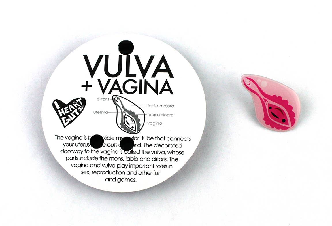 I Heart Guts | Organ Plushies Wholesale - Wholesale Lapel Pin/Button - Vagina + Vulva Lapel Pin - Hooray for the Vajayjay!5