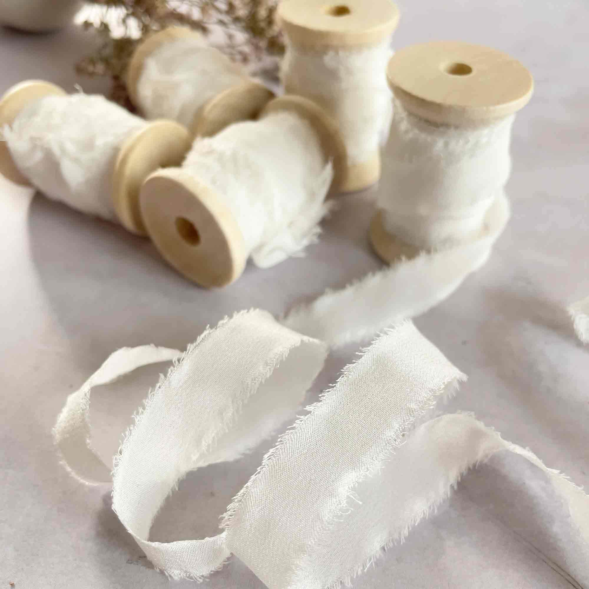 The Natural Paper Company – wholesale Ribbon – Gift wrapping – 10mm Silk Ribbon in White | 5 Metre on Wooden Reel 0