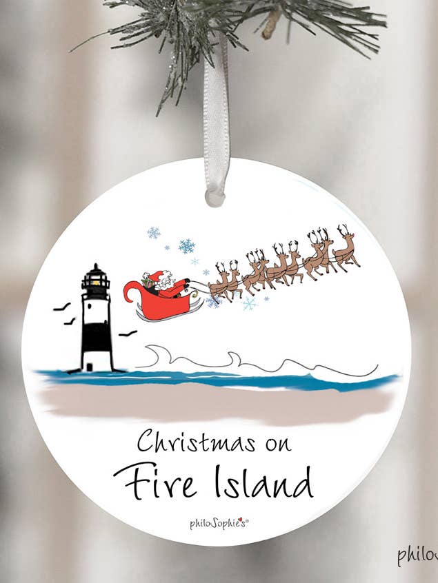 Name Drop: 2024 Fire Island, Beach Town Ornament Christmas for wholesale by philoSophie's Stationery & Gifts
