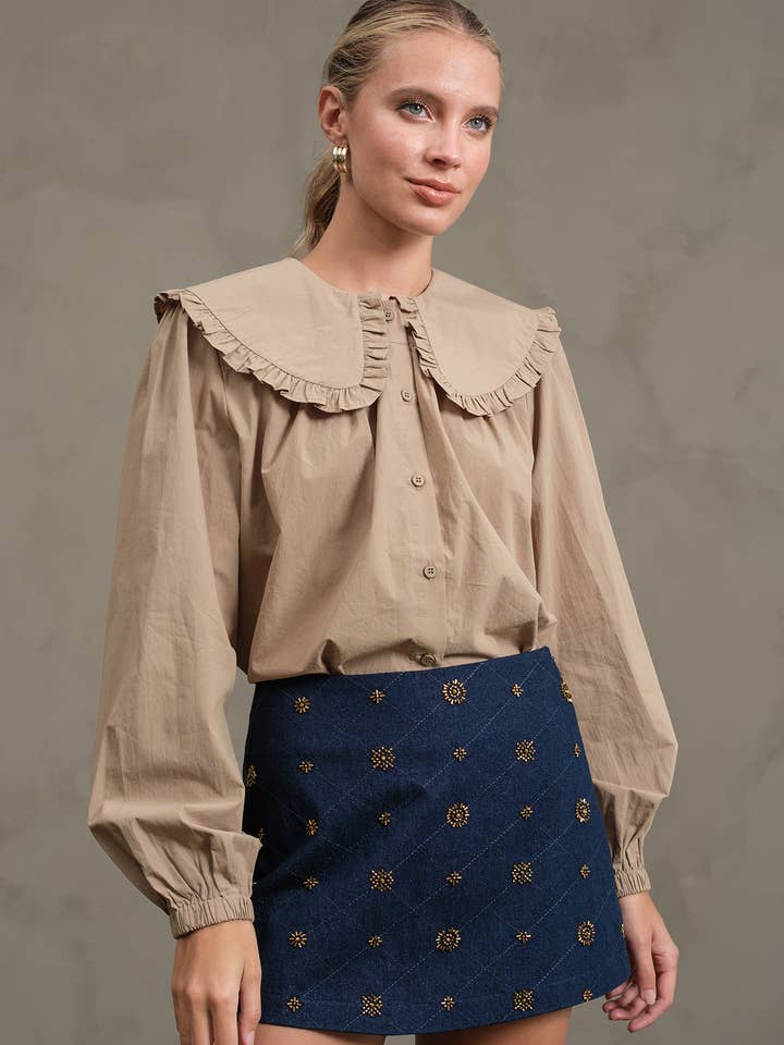 Frill Collar Cotton Blouse - RT1175 for wholesale by RAISONNEL