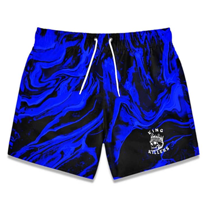 Black & Blue Marble Swirl Swim Trunks for wholesale by King Killers