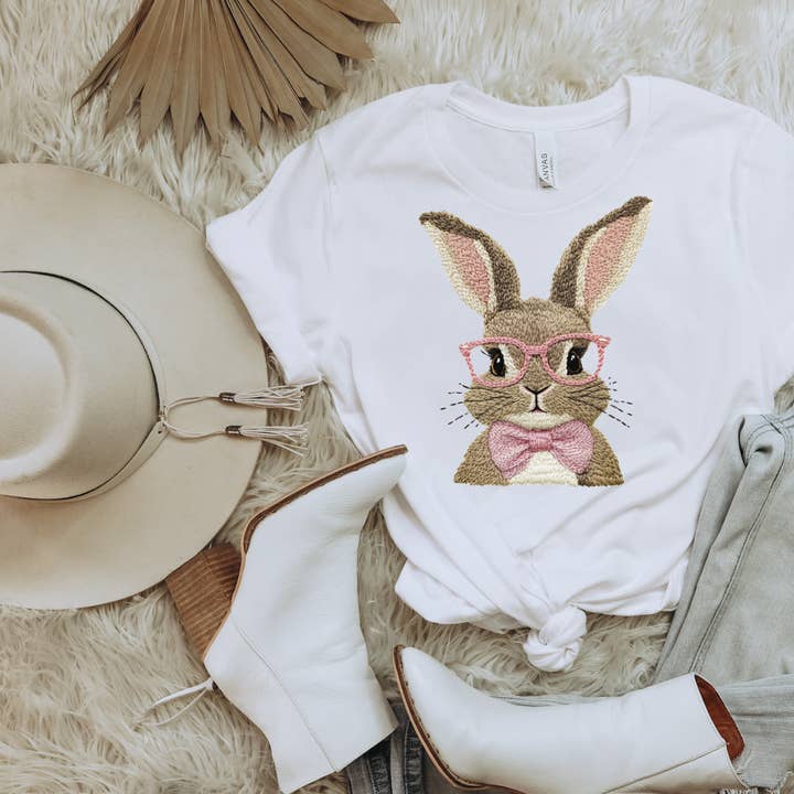 FAUX EMBROIDERED EASTER BUNNY GRAPHIC TEE for wholesale by Haverly and Co.