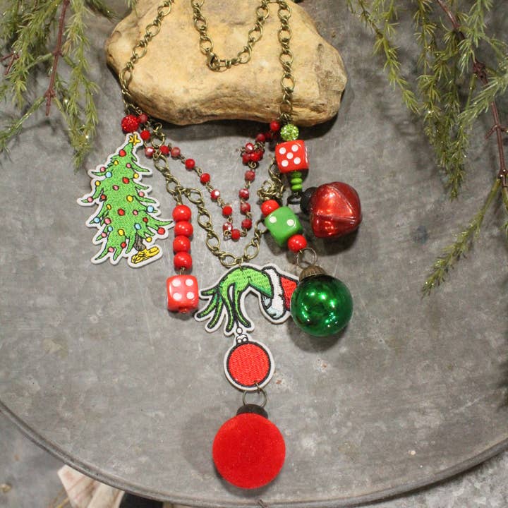 Grinchy Christmas Charm'd Necklace for wholesale by The Primitive Peddler, Inc.