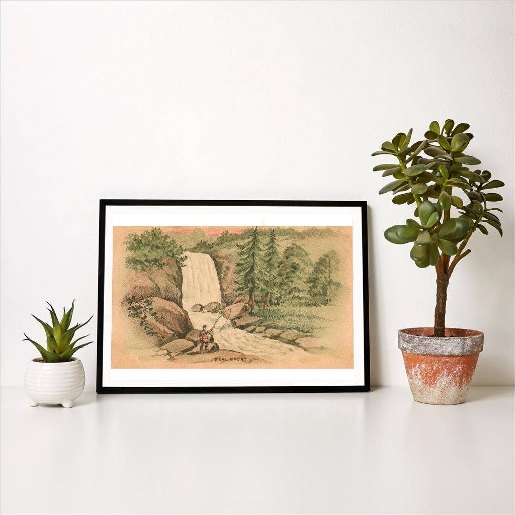 Found Image Press – wholesale Art print – Art Print FS-46 Real Sport, Fishing by Waterfall1