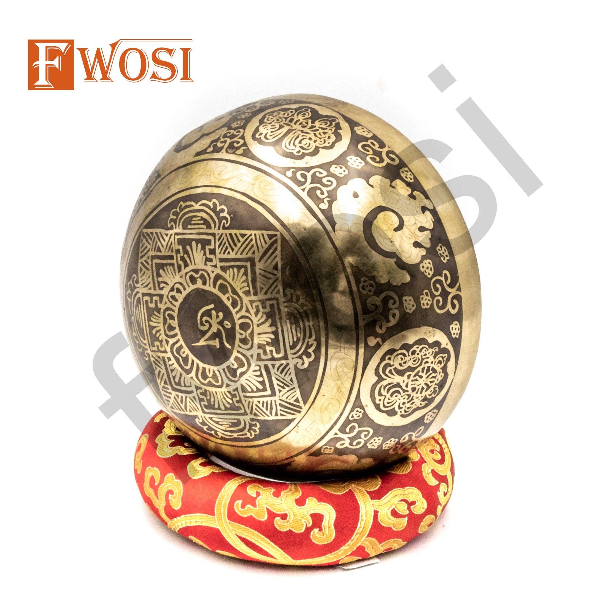 Fwosi - Vendita all'ingrosso Attrezzatura per meditazione - Set di Meditazione con Ciotola Sonora | Ciotola di Guarigione della Dea Saraswati Fatta a Mano | Ciotola Tibetana Antica con Mazzuolo e Cuscino per Yoga9