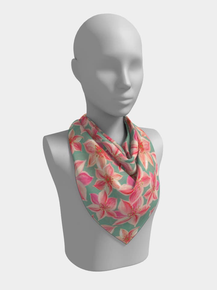 Bufanda de seda - Aqua Flower Shower para venta al por mayor de Saffron Street Studio