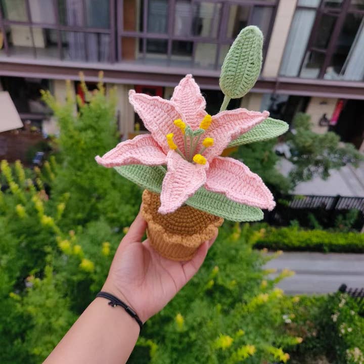 Lilyrosy Crochet Planta em Vaso de Flor de Lírio, Presentes Artesanais por atacado de Lilyrosy(Duty free)