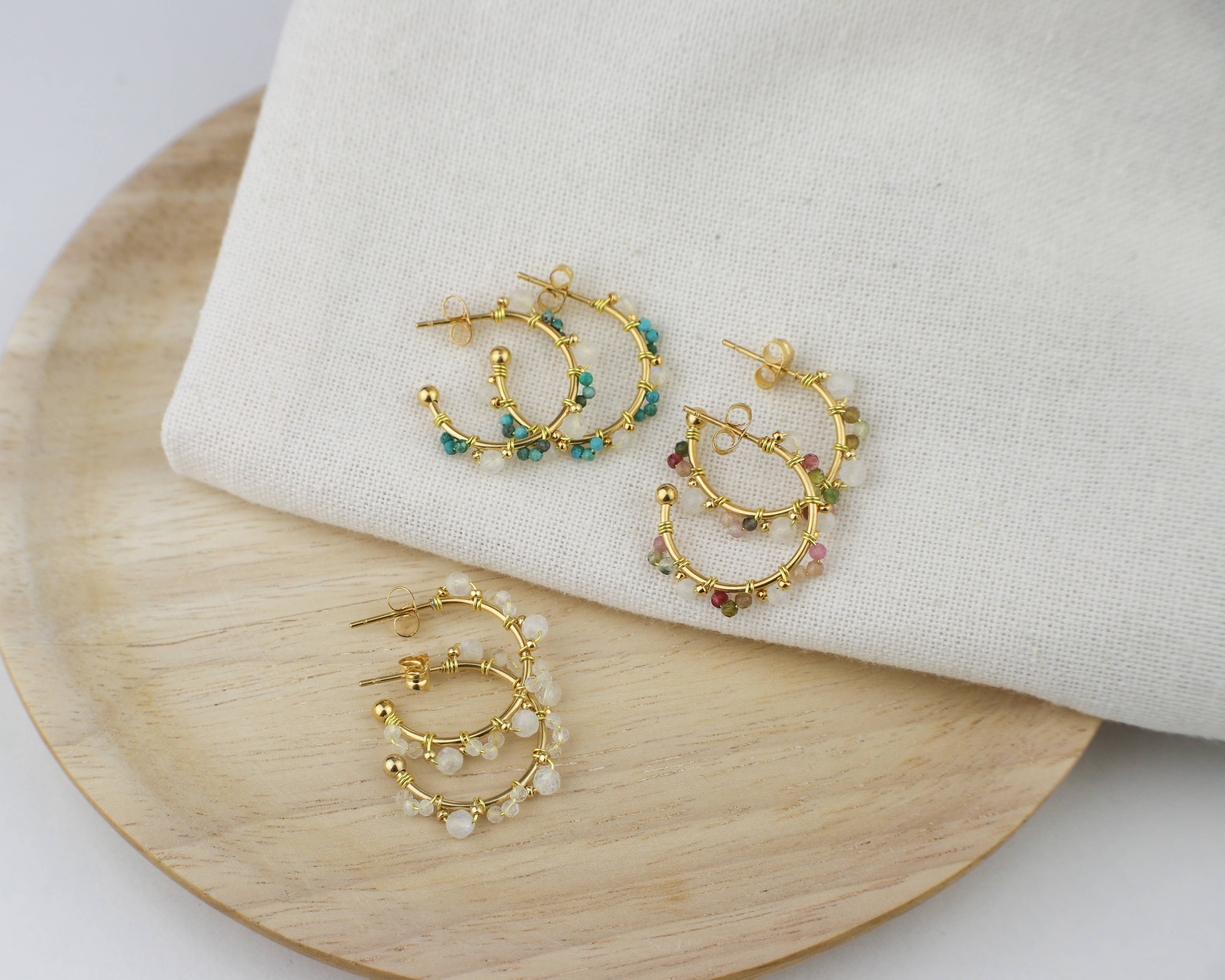 Minalis - Wholesale Hoop Earrings - Golden open creole earrings with stones1