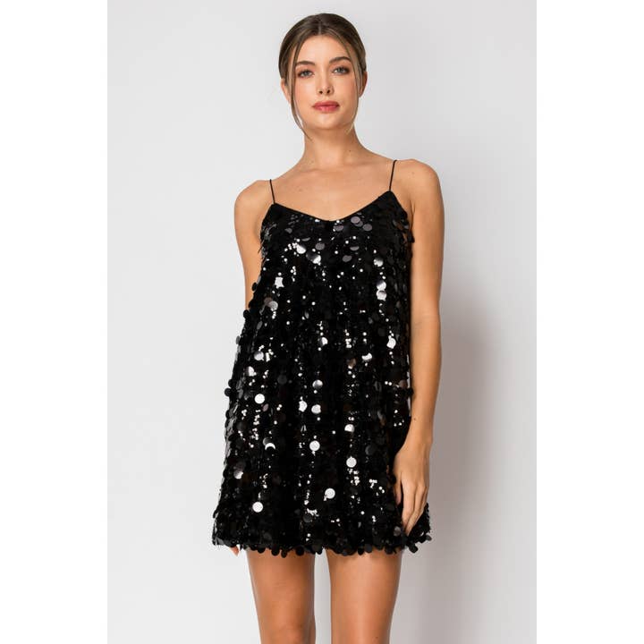 INA - Wholesale Dress - Women's - V-Neck Sequin Spaghetti straps Mini Dress