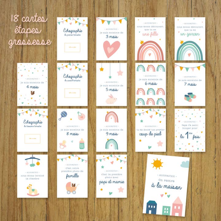 Créa-graphic - Wholesale Baby Card - Pregnancy maps, month by month, pastel colors1