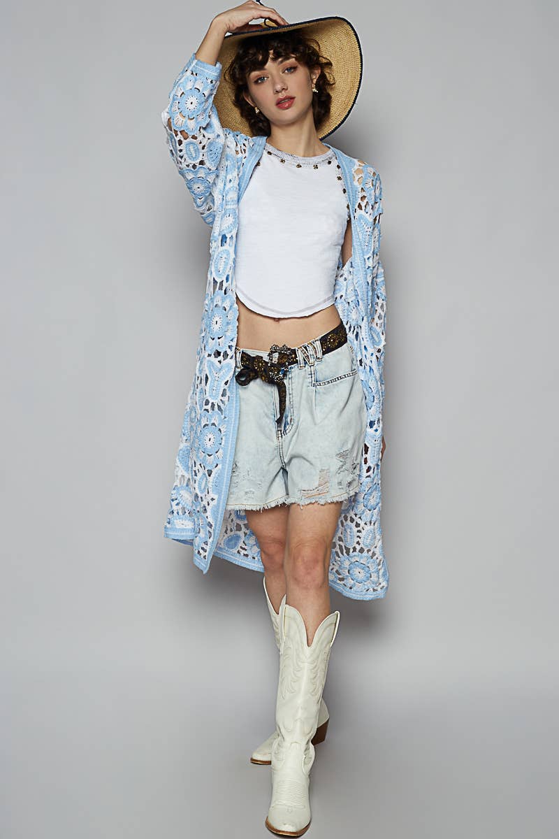 Pol Clothing - Vente Cardigan – femme - Cardigan en maille crochet à manches longues et col en V7