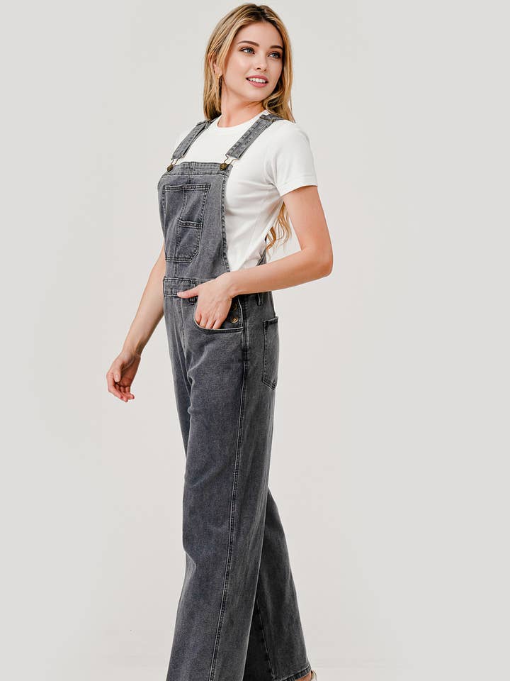 MBJ 1053 Jeni Stretchy Denim Overalls Grey Wash for wholesale by Pixi + Ivy