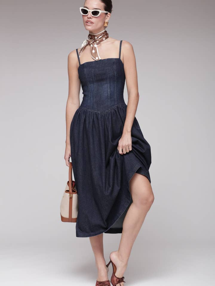 Drop Waist Denim Midi Dress for wholesale by Avec Les Filles