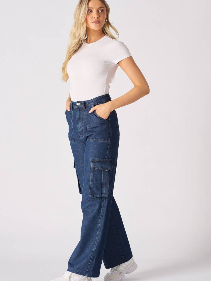 Luxzi Högmidjade Vida Cargojeans - Blå för wholesale av JMOJO UK Limited