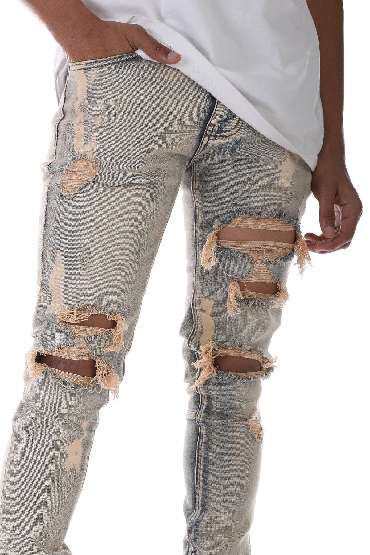 KDNK - Wholesale Jeans - Men's - BLEACHED ANKLE ZIP JEANS2