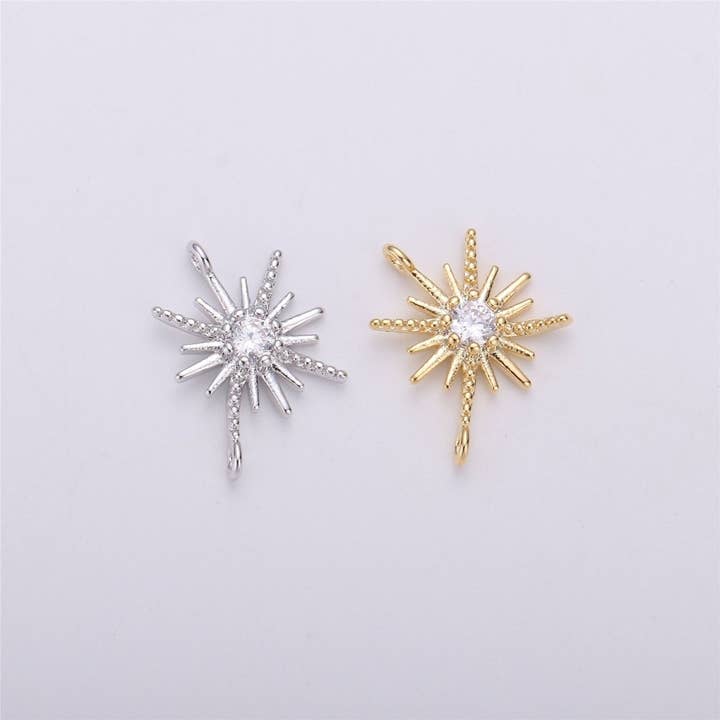 CZ Micro Pave Star Pendant Cubic Zirconia Gold Filled Starburst Bracelet Necklace Connector Charm F-290 for wholesale by Aim Eternal