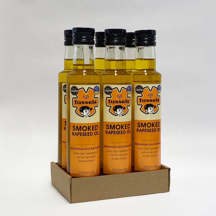 Fussels Fine Foods Ltd – Großhandel Speiseöl – Fussels Oak, geräuchertes, kaltgepresstes Rapsöl, geräuchert, 6 x 250 ml