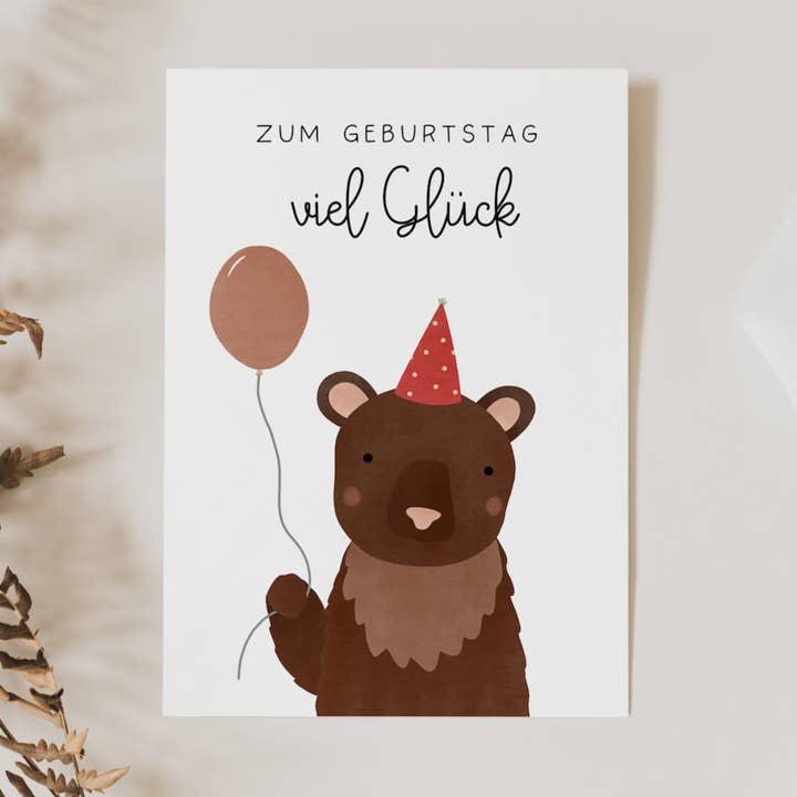 Geburtstagskarte - Bär mit Ballon für den Großhandel von Tilda&Theo