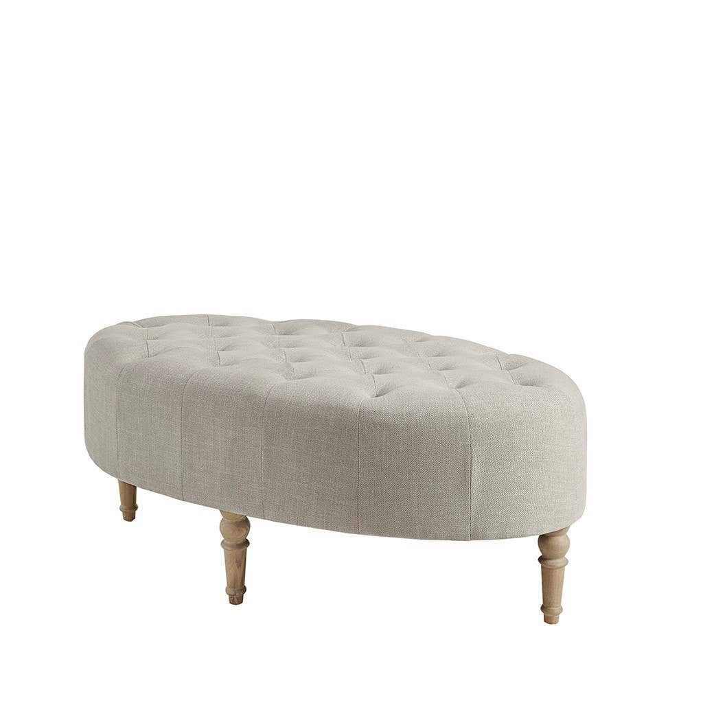 Olliix - Wholesale Ottoman - Button Tufted Ottoman with Reclaimed Wooden Leg, Light Grey3