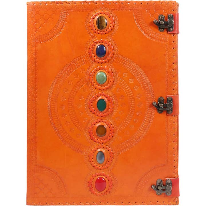 Tuzech Leather - Wholesale Journal/Diary - Seven Chakra Leather Journal – Handmade Embossed Diary 13"34