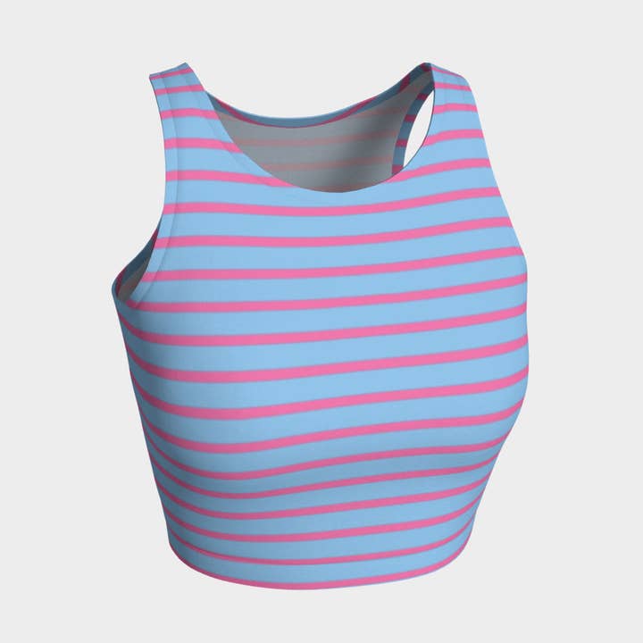Crop Top athlétique rayé - Rose sur bleu clair pour la vente par SummerTies