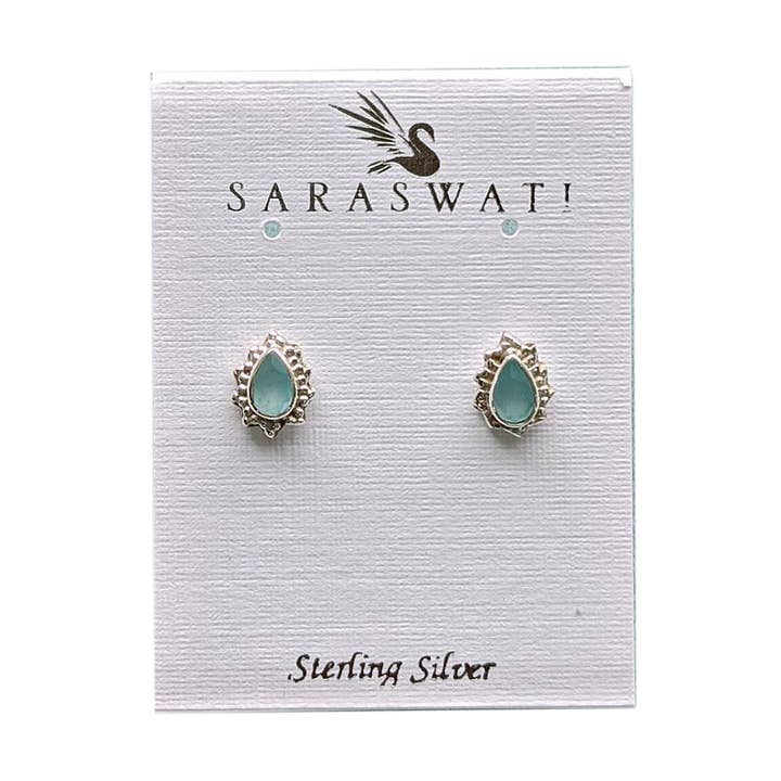 Mini Cher Sky Chalcedony Post Earrings Sterling for wholesale by Saraswati Imports