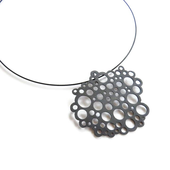 Kimya Joyas - Wholesale Pendant/Charm Necklace - Large Circles Oxidized Silver Pendant, Contemporary Pendant5