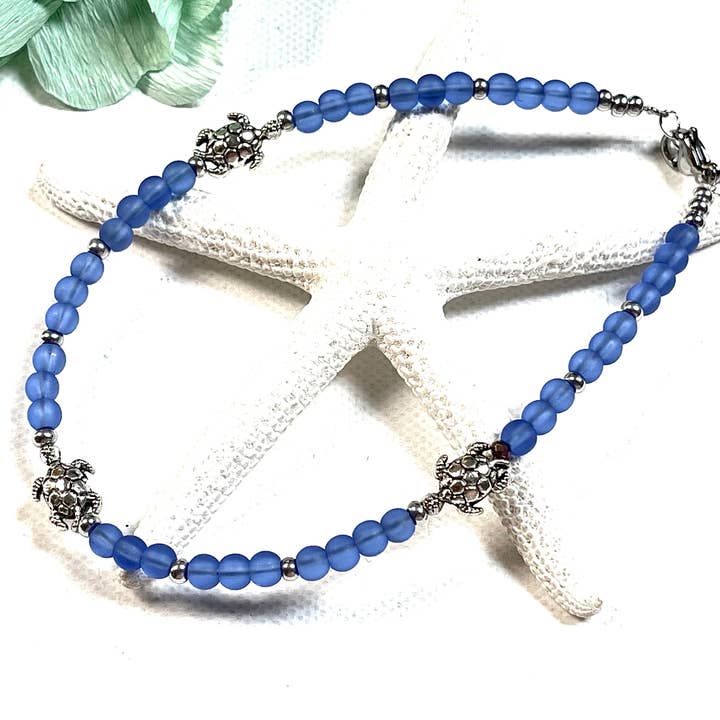 Devi Creations - Wholesale Enkelbandje - Zeeglas Turtle Enkelbandjes Assortiment- Enkelbandje #10