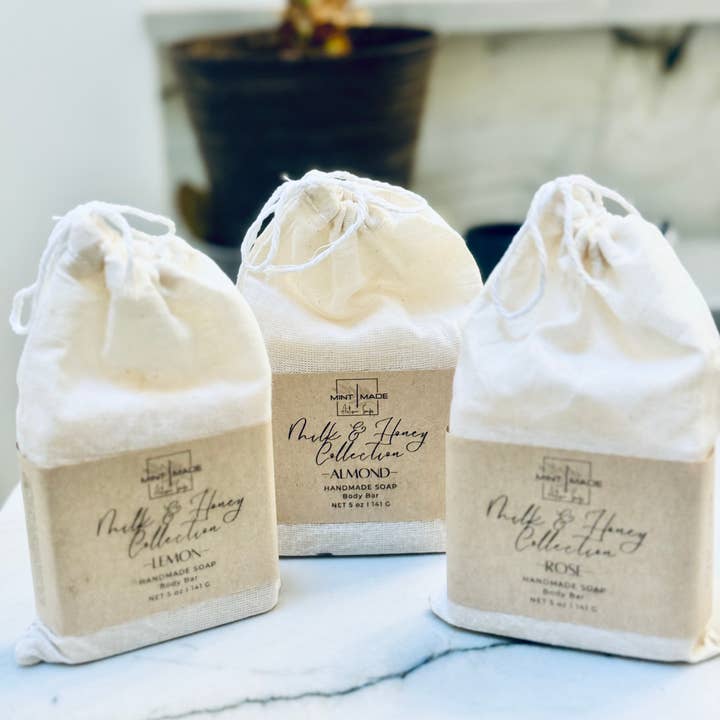 Mint Made Artisan Soaps and Holistic Skincare – wholesale Bar Soap – Milk and Honey Collection Trio | Goat Milk and Honey Soaps1