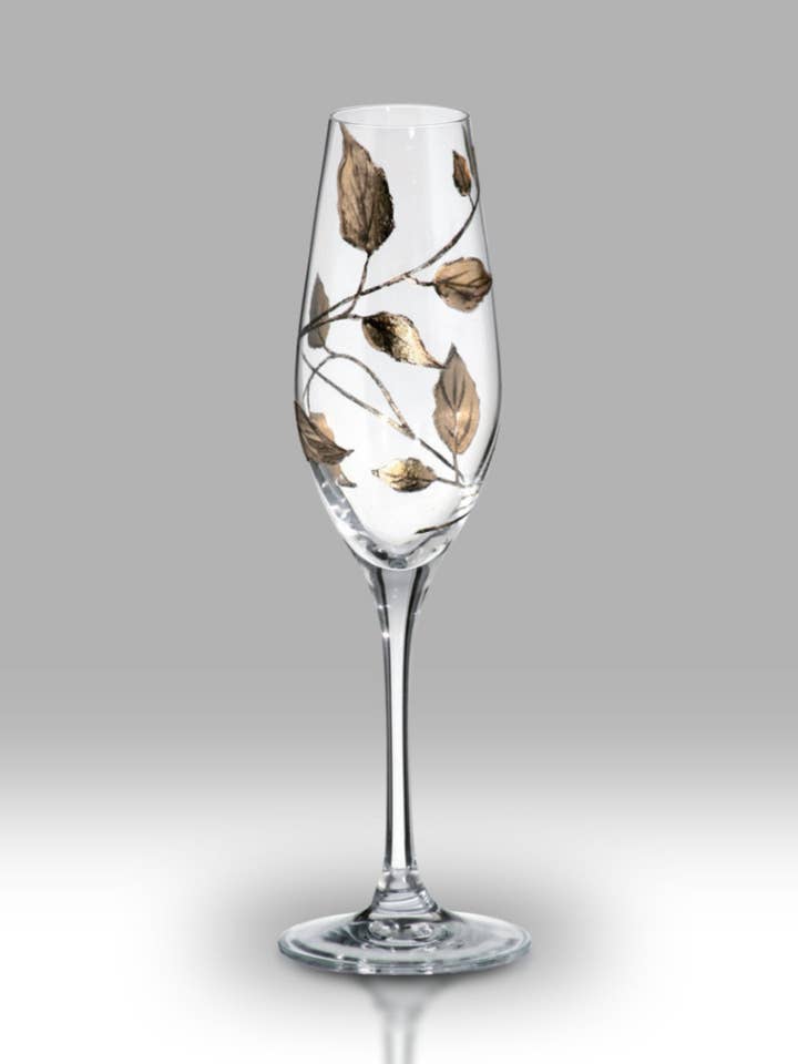 Gold Leaf - 25 cm Champagne Pair for wholesale by Nobile Glassware Ltd.