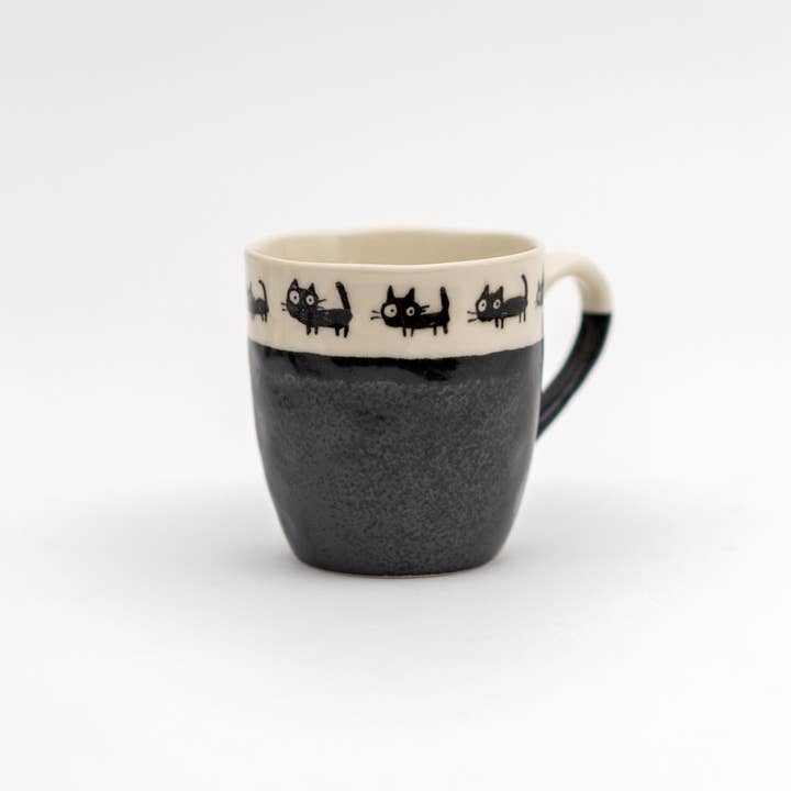 U PLUS INC - Wholesale Coffee Mug - Handmade Cat Mug Mino Ware - Black