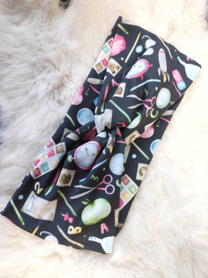 Black Back To School Teacher Headband for wholesale by Sew fashionable headbands