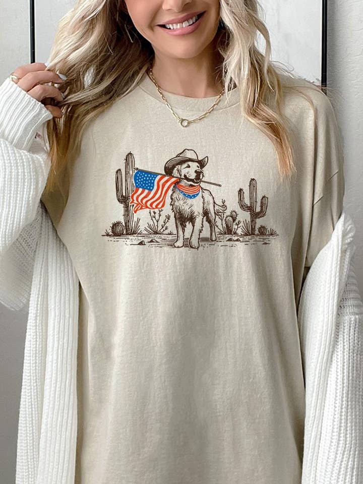 Camiseta de Algodón Grueso con Gráfico de Perro Vaquero Americano para venta al por mayor de COLORBEAR