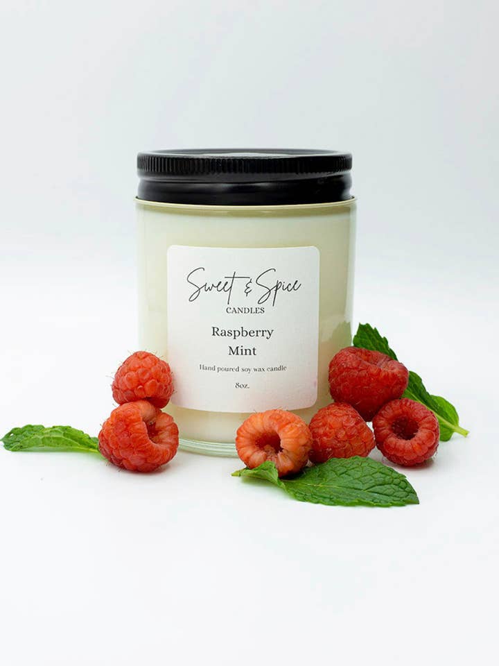 Raspberry Mint Soy Wax Candle for wholesale by Sweet & Spice Candles