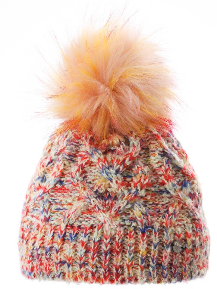Jill Cross-Cabled Pattern Beanie with Faux Fur Pom for wholesale by Screamer