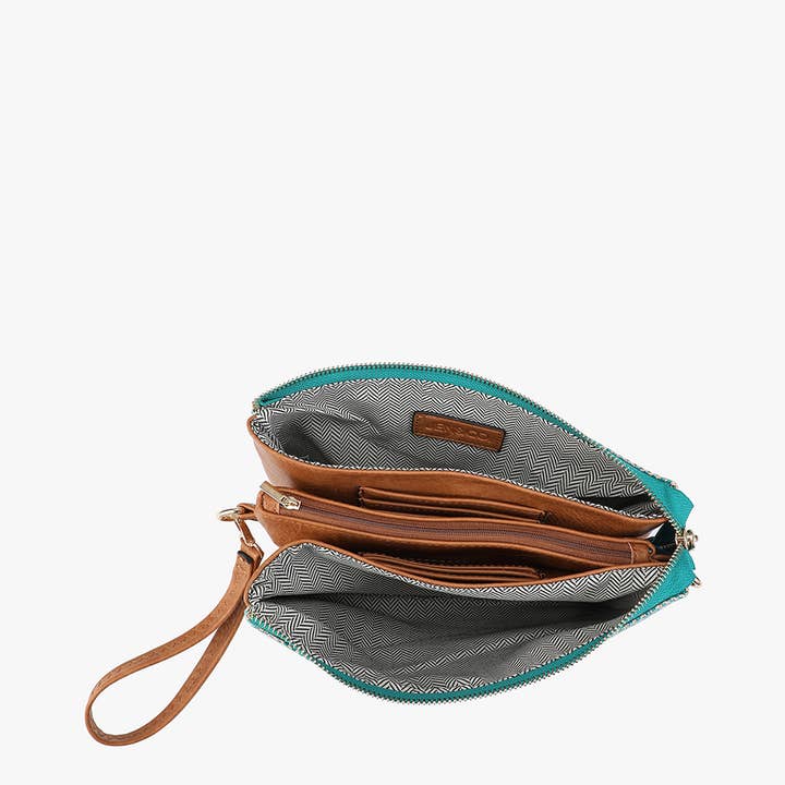 Tan Pink M2056AWHD Izzy Arrowhead Crossbody w/ Guitar Strap for wholesale on Faire3