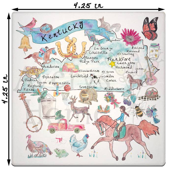 Kentucky State Icon Map Watercolor Absorbent Stone Coaster for wholesale by Avery's Home